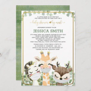 Invitation Aquarelle Animaux Dans Les Masques Baby shower Par