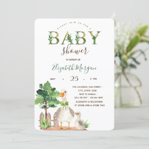 Invitation Aquarelle Animaux de ferme Baby shower d'oies