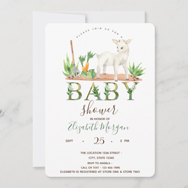 Invitation Aquarelle Animaux de ferme Baby shower mouton (Devant)