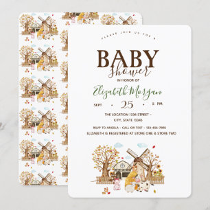 Invitation Aquarelle Animaux de ferme Stall Baby shower