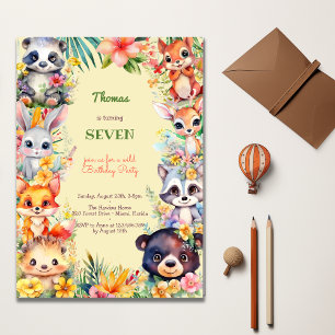 Invitation Aquarelle Animaux de la forêt sauvage anniversaire