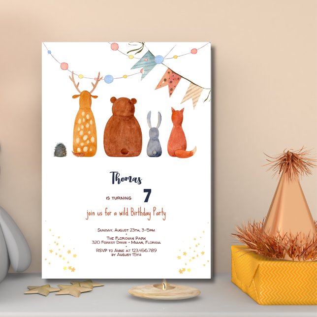 Invitation Aquarelle Animaux de la forêt sauvage anniversaire (Créateur téléchargé)