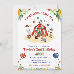 Invitation Aquarelle Anniversaire Cirque Carnaval Fleur Cute