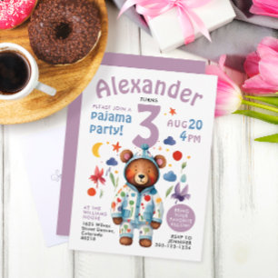 Invitation Aquarelle Anniversaire de pyjama pour fille couleu