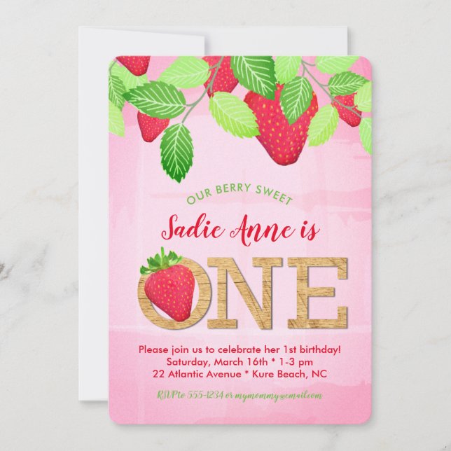 Invitation Aquarelle Anniversaire des 1 an de la douce fraise (Devant)
