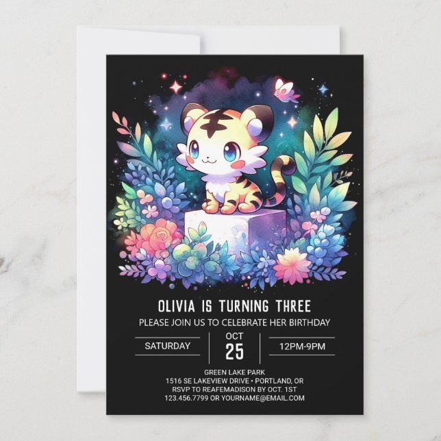 Invitation Aquarelle Anniversaire du petit tigre (Devant)