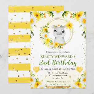 Invitation Aquarelle Anniversaire Enfant Hippopotame Mignon J