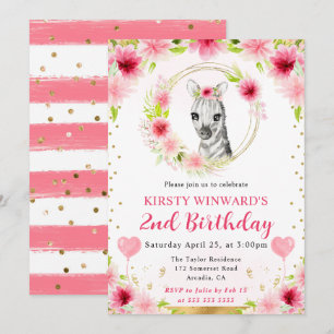 Invitation Aquarelle Anniversaire Enfant Zèbre de la Jungle M