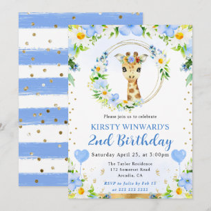 Invitation Aquarelle Anniversaire Enfants Girafe Mignon Jungl