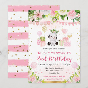 Invitation Aquarelle Anniversaire Enfants Jungle Rose Zèbre M