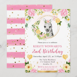 Invitation Aquarelle Anniversaire Enfants Zèbre Jungle Mignon