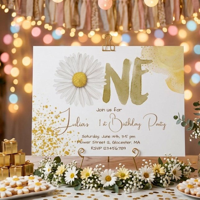 Invitation Aquarelle anniversaire premier daisy (Créateur téléchargé)
