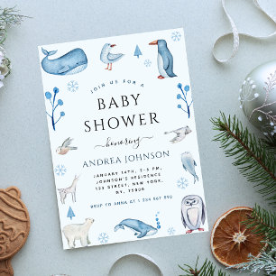 Invitation Aquarelle Antarctique Animaux Baby shower d'hiver