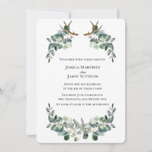 Invitation Aquarelle Antler & Eucalyptus Viking Mariage