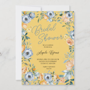 Invitation Aquarelle Apricot Pastel Bleu Fleurs sauvages