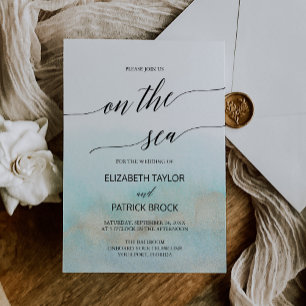 Invitation Aquarelle Aqua et Gold sur le Mariage Sea Cruise