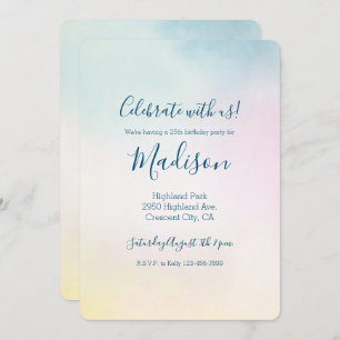 Invitation Aquarelle Aqua Pink Yellow Tie Dye Ombre