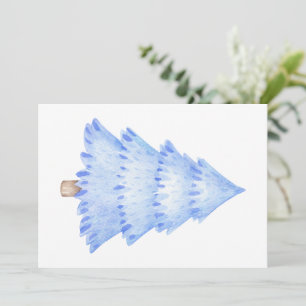 Invitation Aquarelle Arbre de Noël bleu hiver