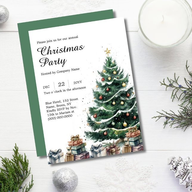 Invitation Aquarelle Arbre de Noël Entreprise Fête (Créateur téléchargé)