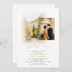 Invitation Aquarelle Arbres Photo QR Rejoignez-nous Mariage d