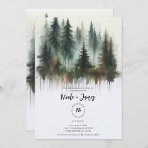 Invitation Aquarelle Arbres Rustique Wilderness Mariage