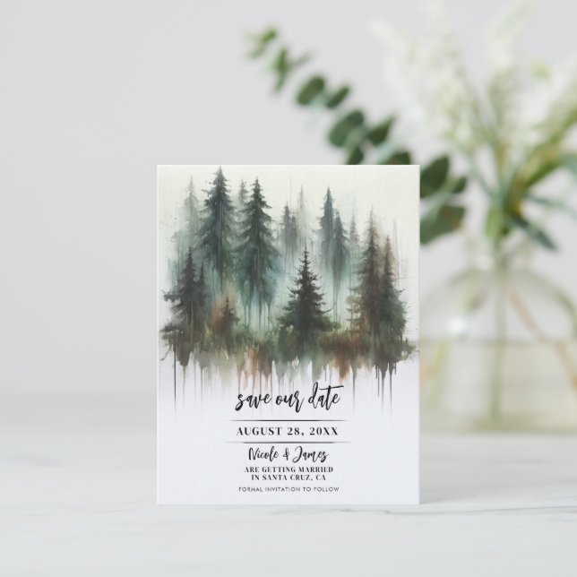 Invitation Aquarelle Arbres Sauvetage rustique Enregistrer la (Debout devant)