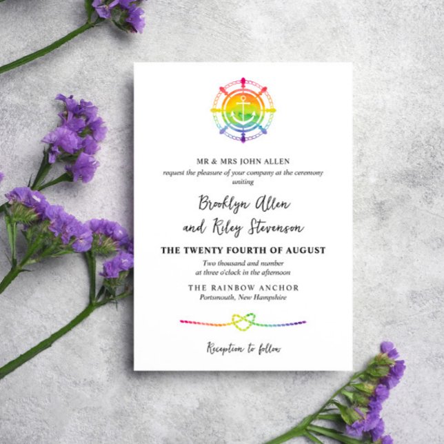 Invitation Aquarelle arc-en-ciel Ancre Nautical LGBT Mariage (Créateur téléchargé)