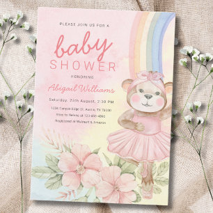 Invitation Aquarelle arc-en-ciel ballet floral baby shower ou