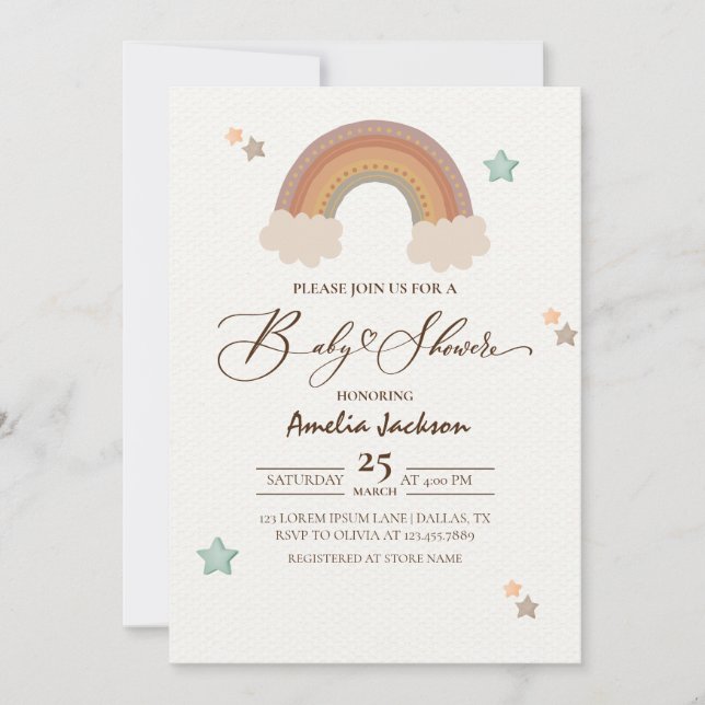 Invitation Aquarelle arc-en-ciel Boho Sexe Baby shower neutre (Devant)