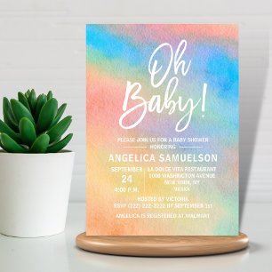 Invitation Aquarelle arc-en-ciel colorée Oh Baby shower