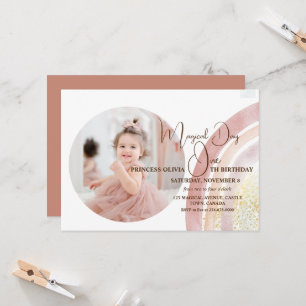 Invitation Aquarelle arc-en-ciel mignonne Photo 1er anniversa