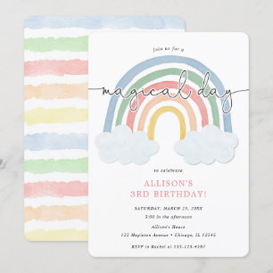Invitation Aquarelle arc-en-ciel pastel fille anniversaire