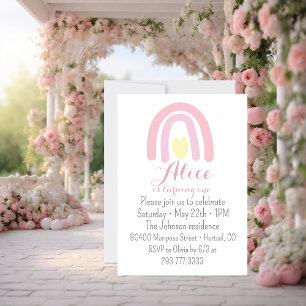 Invitation Aquarelle arc-en-ciel rose jaune fête d'anniversai