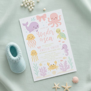 Invitation aquarelle arc-en-ciel sous l'eau baby shower