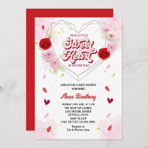 Invitation aquarelle arc floral coeur rose rouge baby shower