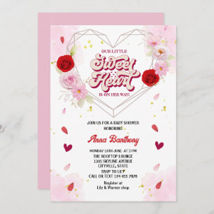 Invitation aquarelle arc floral coeur rose rouge baby shower