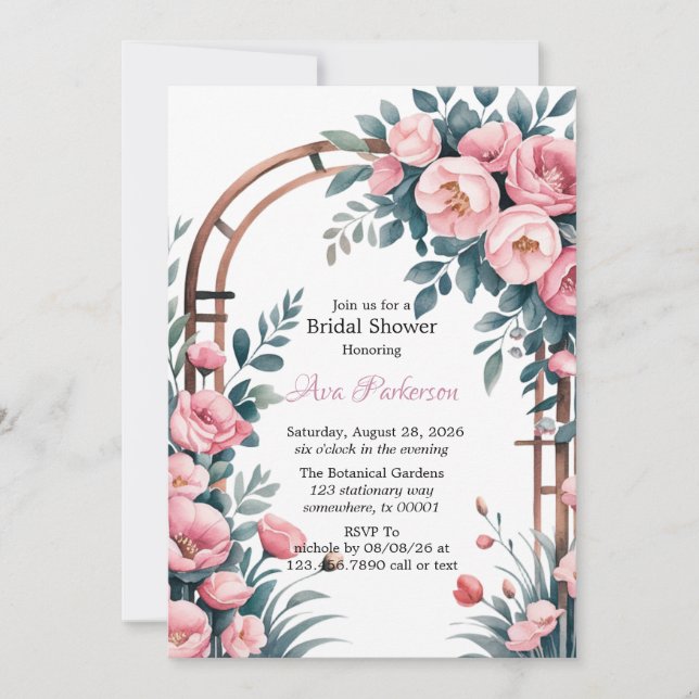 Invitation Aquarelle Arch rose et bleu Fête des mariées de fl (Devant)