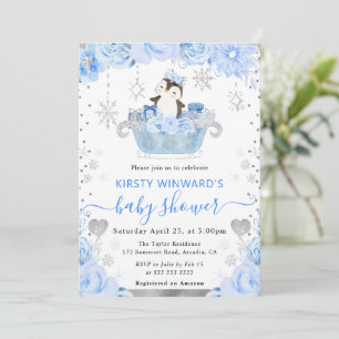 Invitation Aquarelle Arctic Penguin Baby shower Floral