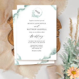 Invitation Aquarelle argentée, Elégant Mariage Monogramme I