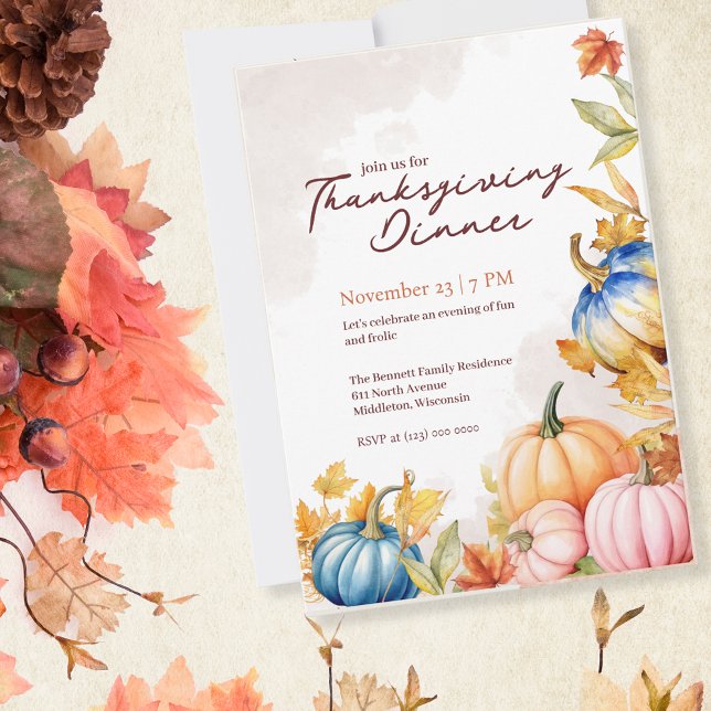 Invitation Aquarelle Automne Citrouille Blanche Friendsgiving (Créateur téléchargé)