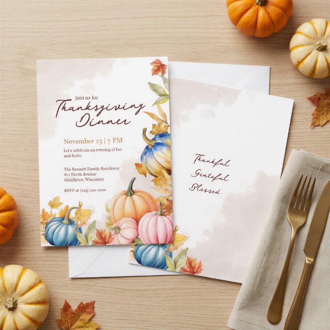 Invitation Aquarelle Automne Citrouille Blanche Friendsgiving (Créateur téléchargé)