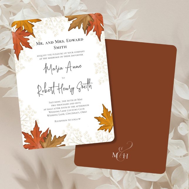Invitation Aquarelle Automne Élégant Mariage élégant (Fall wedding watercolor leaves custom invitation. )