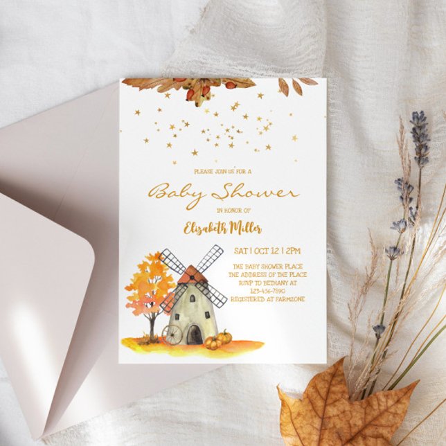 Invitation Aquarelle Automne Ferme Baby shower neutre genre (Créateur téléchargé)