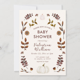 Invitation Aquarelle Automne Feuilles Baby shower Citrouille