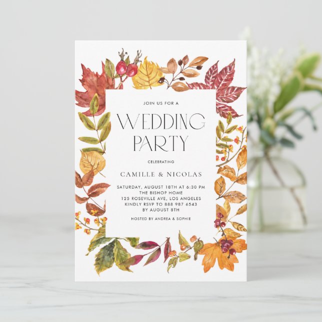 Invitation Aquarelle Automne Feuilles Frame Mariage de automn (Debout devant)