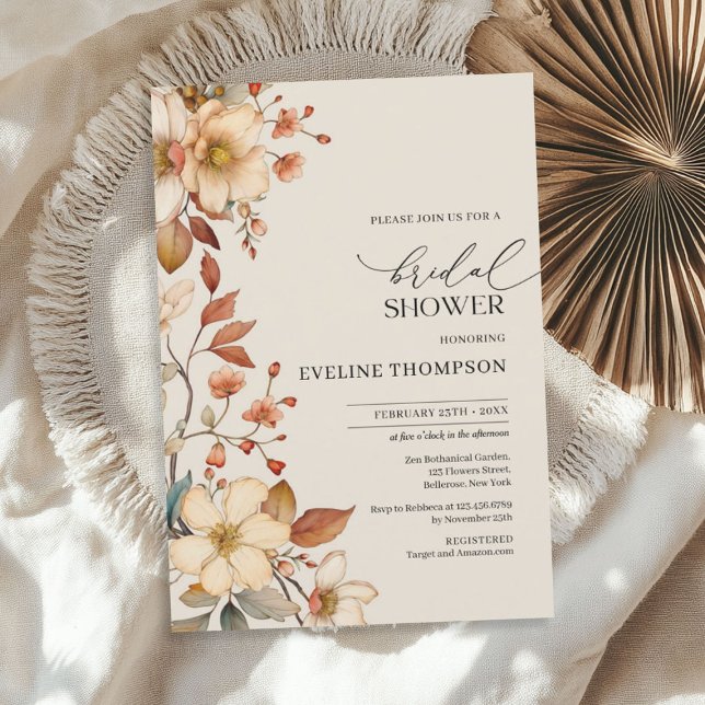 Invitation Aquarelle automne fleur sauvage douche nuptiale (Watercolor autumn wildflowers bridal shower invitation)