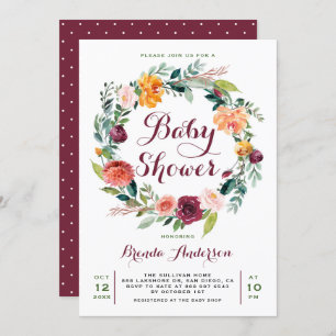 Invitation Aquarelle Automne Floral Baby shower de couronne