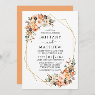 Invitation Aquarelle Automne Floral Geo Cadre Mariage Pêche