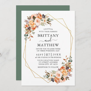 Invitation Aquarelle Automne Floral Geo Mariage Sage Green