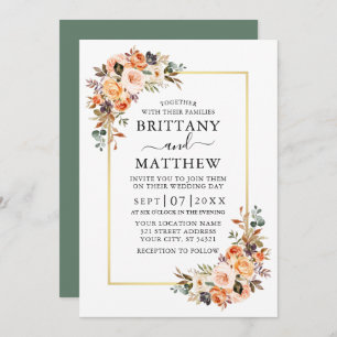 Invitation Aquarelle Automne Floral Mariage Or Sage Vert